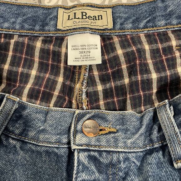 LL Bean Jeans Mens 38x29 Blue Denim Classic Fit Plaid Flannel Lined Relaxed Men - Picture 2 of 9